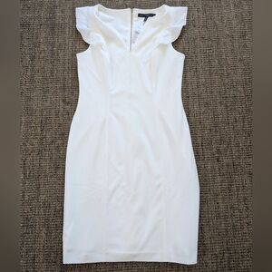 White House Black Market Ivory White Dress Ruffle Shoulder Flutter Sleeve Sz 8